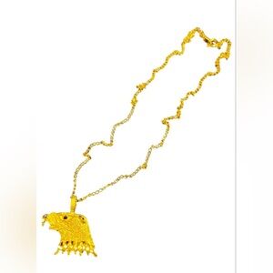 Vintage Matte & Shiny Gold-Tone Textured Eagle Head Pendant Necklace | 18”